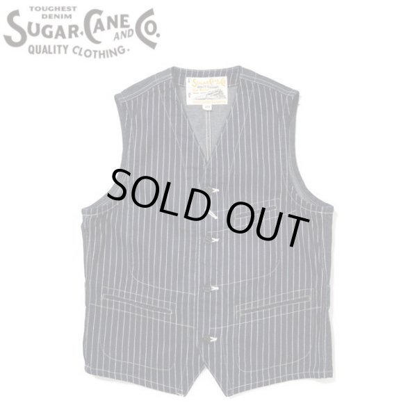 画像1: SUGAR CANE [シュガーケーン] WABASH STRIPE WORK VEST [ONE WASH] ウォバッシュストライプワークベスト（ワンウォッシュ） BCS (1)