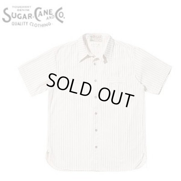 画像1: SUGAR CANE [シュガーケーン] FICTION ROMANCE 8.5oz. WHITE WABASH STRIPE WORK SHIRT(SHORT SLEEVE) 8.5oz.ホワイトウォバッシュストライプワークシャツ 半袖 BDS (1)