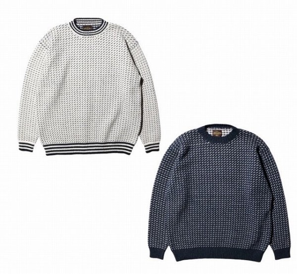 画像1: SUNNY SPORTS (サニースポーツ) BIRD’S EYE CREW SWEATER(WHITE,NAVY) バーズアイクルーセーター(ホワイト,ネイビー) BDA (1)