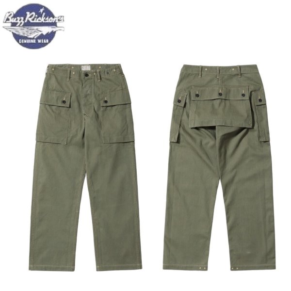 画像1: BUZZ RICKSON'S [バズリクソンズ] U.S. MARINE CORPS M-1944 HERRINGBONE PANTS SHORT LENGTH (OLIVE) 米海兵隊 M-1944 ヘリンボーンツイルユーティリティパンツ ショートレングス (オリーブ) BDA (1)