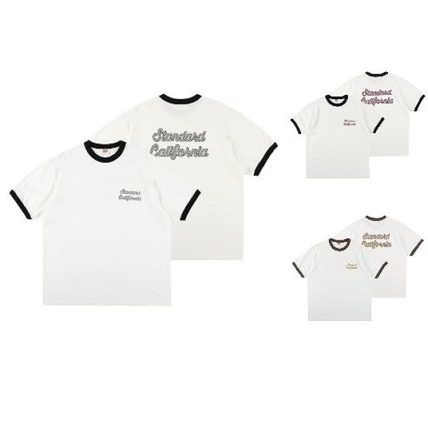 画像1: STANDARD CALIFORNIA [スタンダードカリフォルニア] SD US Cotton Script Logo Ringer T SD USコットンスクリプトロゴリンガーTシャツ BES (1)