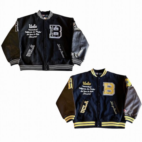 画像1: NUTMEG(ナツメグ) NUTMEG × UCLA クラシカル中綿スタジアムジャケット (ブラック, ネイビー) スタジャン カレッジロゴ メルトン Joe クマ BEA (1)