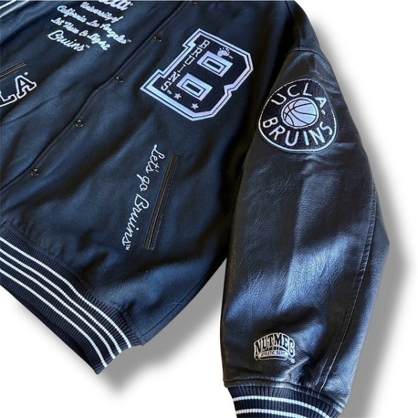 画像4: NUTMEG(ナツメグ) NUTMEG × UCLA クラシカル中綿スタジアムジャケット (ブラック, ネイビー) スタジャン カレッジロゴ メルトン Joe クマ BEA (4)