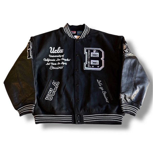 画像2: NUTMEG(ナツメグ) NUTMEG × UCLA クラシカル中綿スタジアムジャケット (ブラック, ネイビー) スタジャン カレッジロゴ メルトン Joe クマ BEA (2)