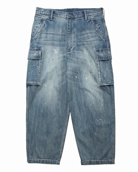画像2: Liberaiders(リベレイダース)  DENIM CARGO PANTS (BLUE) デニムカーゴパンツ (ブルー) ミリタリー,ヴィンテージ加工 M-47カーゴ ワイドシルエット タイベックラベル BEA (2)