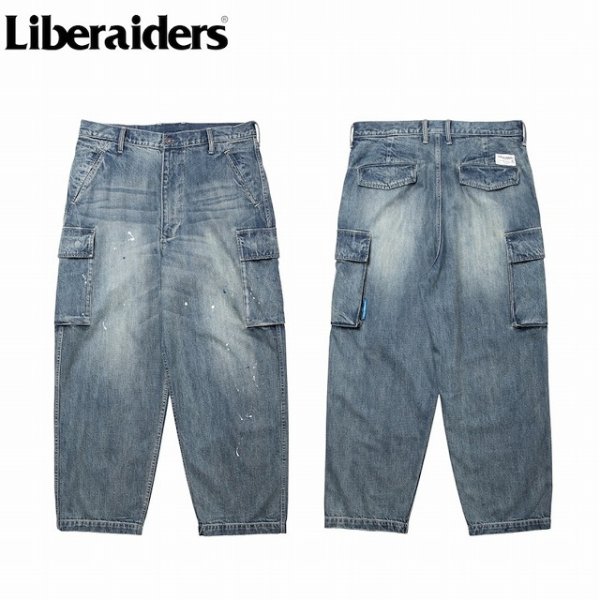 画像1: Liberaiders(リベレイダース)  DENIM CARGO PANTS (BLUE) デニムカーゴパンツ (ブルー) ミリタリー,ヴィンテージ加工 M-47カーゴ ワイドシルエット タイベックラベル BEA (1)