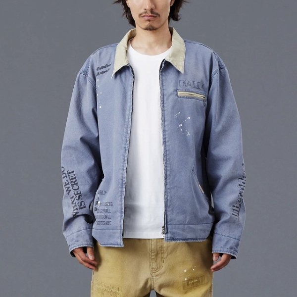 画像4: Liberaiders(リベレイダース)  GARMENT DYED WORK JACKETT (NAVY,BROWN,BLACK) ガーメントダイワークジャケット (ネイビー,ブラウン,ブラック) キャンバス生地 手描きプリント ヴィンテージ感 硫化染料BEA (4)