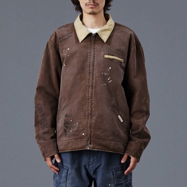 画像7: Liberaiders(リベレイダース)  GARMENT DYED WORK JACKETT (NAVY,BROWN,BLACK) ガーメントダイワークジャケット (ネイビー,ブラウン,ブラック) キャンバス生地 手描きプリント ヴィンテージ感 硫化染料BEA (7)