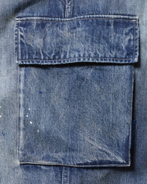 画像6: Liberaiders(リベレイダース)  DENIM CARGO PANTS (BLUE) デニムカーゴパンツ (ブルー) ミリタリー,ヴィンテージ加工 M-47カーゴ ワイドシルエット タイベックラベル BEA (6)