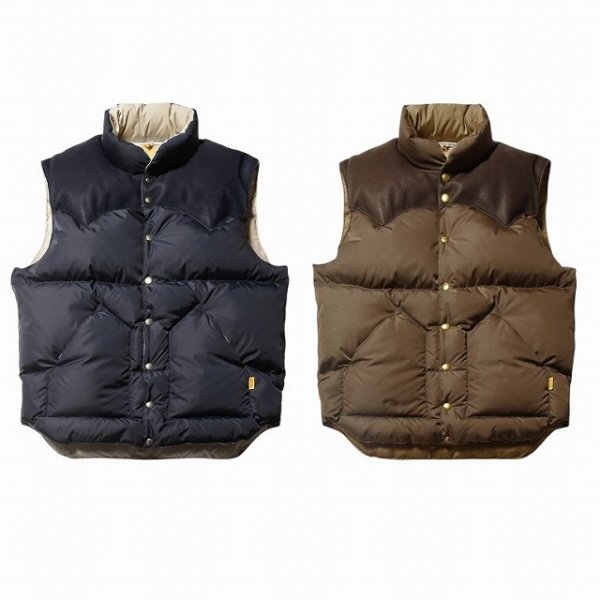画像1: STANDARD CALIFORNIA [スタンダードカリフォルニア] Rocky Mountain Featherbed / SD Down Vest (Navy,BROWN) ロッキーマウンテンフェザーベッド 別注 SDダウンベスト (ネイビー,ブラウン) BEA (1)