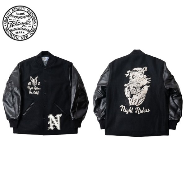 画像1: WHITESVILLE [ホワイツビル] 30oz. WOOL MELTON HALF LENGTH AWARD JACKET (BLACK) 30oz.ウールメルトンハーフレングスアワードジャケット (ブラック) スタジャン BEA (1)