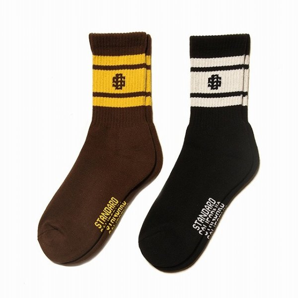 画像1: STANDARD CALIFORNIA [スタンダードカリフォルニア] SD Sports Socks-2P Type-2 [Black/White,Brown/Yellow] スポーツソックス2P タイプ-2 (ブラック/ホワイト、ブラウン/イエロー) BEA (1)