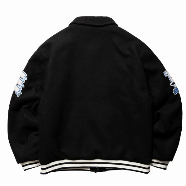 画像2: Liberaiders(リベレイダース) LR VARSITY JACKET (BLACK) LRヴァ―シティジャケット (ブラック) スタジャン ワッペン チェーン刺繍 中綿キルティング BEA (2)