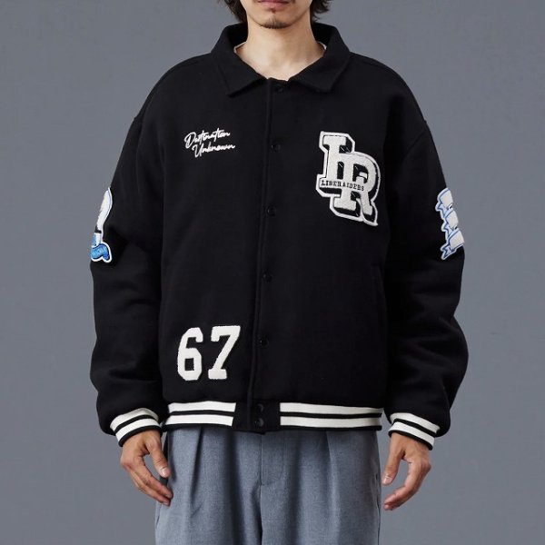 画像10: Liberaiders(リベレイダース) LR VARSITY JACKET (BLACK) LRヴァ―シティジャケット (ブラック) スタジャン ワッペン チェーン刺繍 中綿キルティング BEA (10)