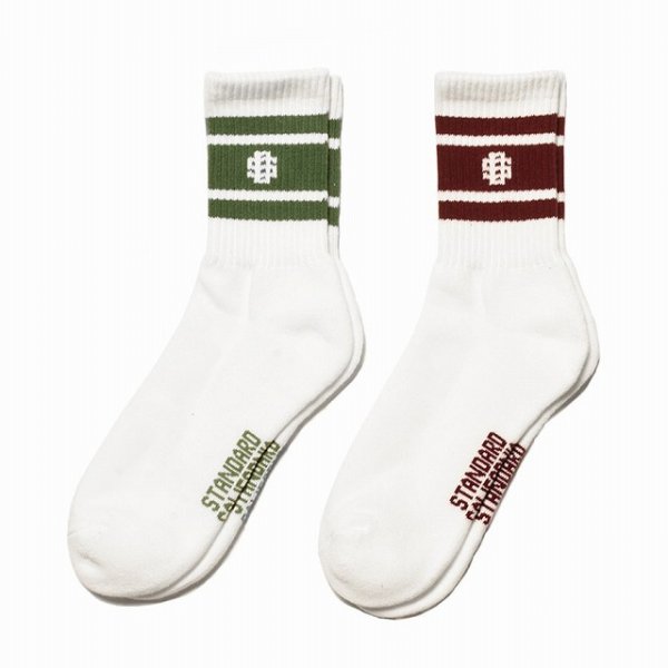 画像1: STANDARD CALIFORNIA [スタンダードカリフォルニア] SD Sports Socks-2P [White/Olive,White/Burgundy] スポーツソックス2P (ホワイト/オリーブ、ホワイト/バーガンディー) BEA (1)