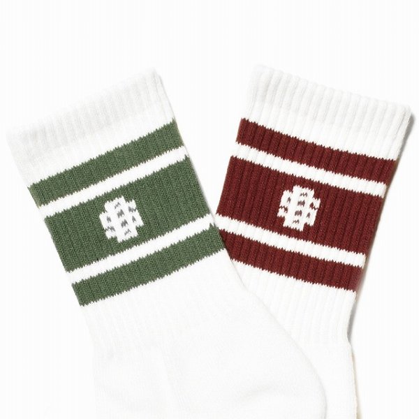 画像2: STANDARD CALIFORNIA [スタンダードカリフォルニア] SD Sports Socks-2P [White/Olive,White/Burgundy] スポーツソックス2P (ホワイト/オリーブ、ホワイト/バーガンディー) BEA (2)