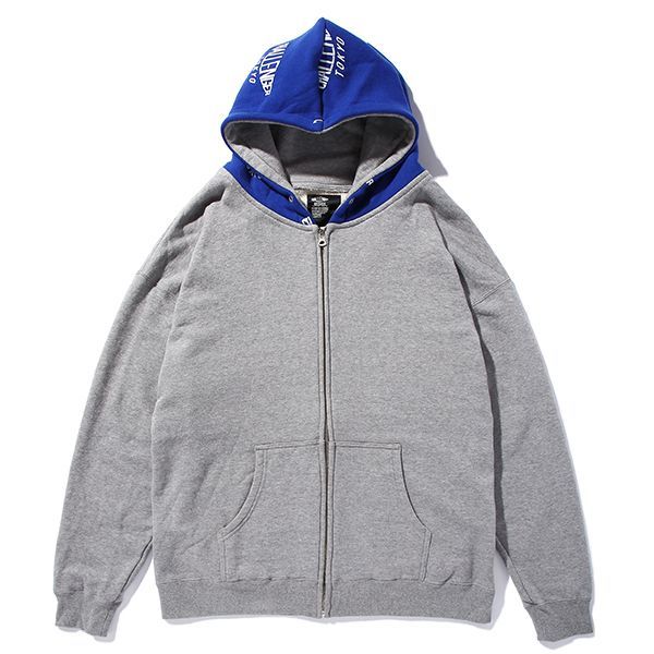 CHALLENGER チャレンジャー パーカー サイズ:M フードロゴ ジップ スウェット パーカー ZIP PRINTED HOODIE 19AW グレー ブルー トップス フーディー 【メンズ】【美品】