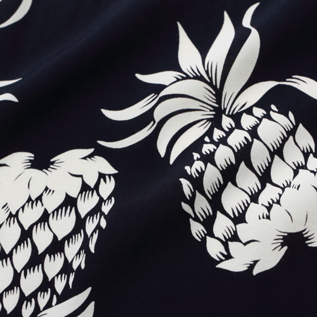 DUKE KAHANAMOKU [デューク・カハナモク] SPECIAL EDITION “DUKE'S PINEAPPLE” LONG SLEEVE  [NAVY,OFF WHITE] スペシャルエディション デュークパイナップルロングスリーブアロハシャツ（ネイビー、オフホワイト） BCS S,M,L